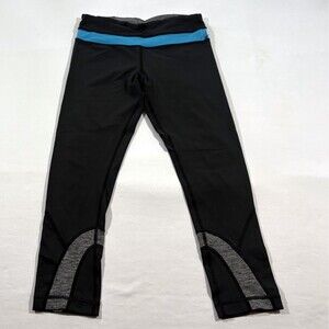 Lululemon Womens Run Inspire Crop Leggings Black Gray Zip Gym Pocket Sz 4
